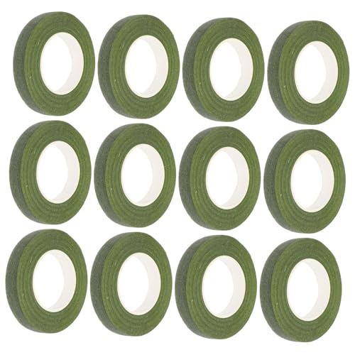 VILLCASE 12 Stück Teiliges Floristenband Elastisches Flexibles Grün Umwickelndes Klebeband für Blumenstiele Hochzeitssträuße Künstliche Frische Blumen Vielseitig für Blumenarrangements und von VILLCASE