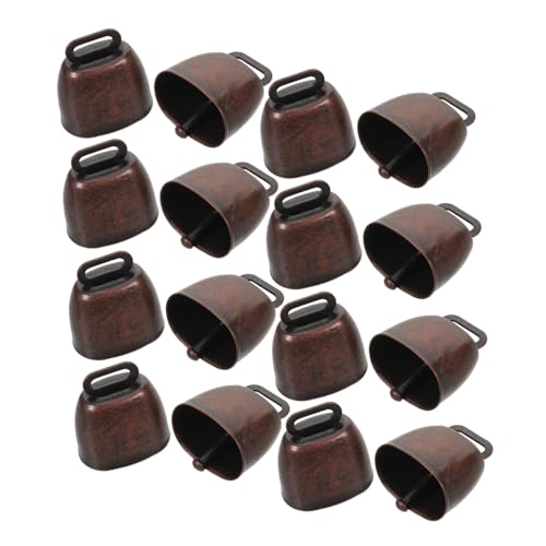 VILLCASE 16 Stück Teiliges Vintage Rustikale Metallglocken mit Lautem Klang für Haustiere Bauernhoftiere und Dekoration Einfache Befestigung Antike Rotbraune Tierglocken von VILLCASE