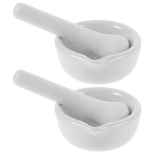 VILLCASE 2 Sets Mörser mit Stößel, kleiner Porzellanmörser Stößel Set Keramik Kleine Kräuterschale Pesto Küche Mörser Wissenschaftliches Zubehör 60 mm von VILLCASE