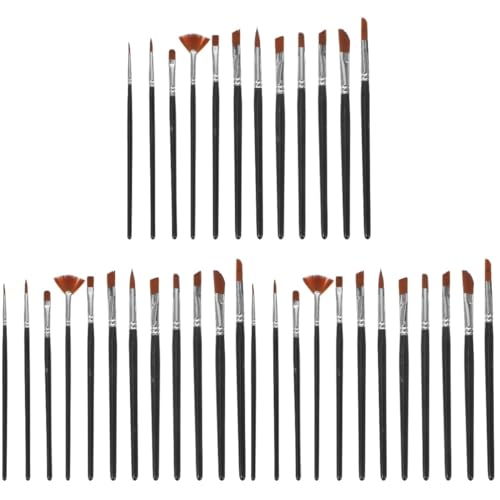 VILLCASE 3 Sätze Wasserfarbe Detailfarbe Ölgemälde Kleiner Pinsel Haselnussbürste Fingerpinsel Pinsel Mit Flachen Spitzen Kunstpinsel Nylon-malerei Kunststudent Pinsel-kit Holz 12 Stück * 3 von VILLCASE