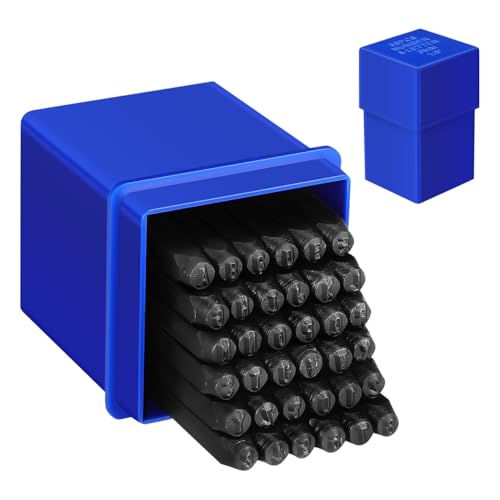 VILLCASE 36-Teiliges Metallstempelset Zahlen- Und Buchstabenstanzset Aus Wärmebehandeltem Stahl Mit Blauer Box 3 Mm (1/8 Zoll) Stempelset Für Kunst Und Handwerk von VILLCASE