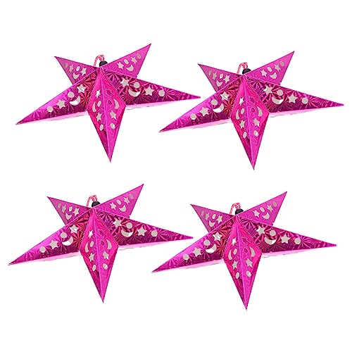 VILLCASE 4 Sätze Kreative Weihnachtslichter Fünfzackige Sternlampen Papier Hängedekoration mit Gelben LED Batterien für Festliche Anlässe für Weihnachtsdekoration und Partygestaltung von VILLCASE