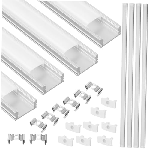 VILLCASE 4 Sets Aluminium LED Streifen Kanal Diffusor LED Streifen Abdeckung mit Befestigungsclips Extrusionsprofil Gehäuse Diffusor Schiene für Streifen Band Licht VILLCASE 4 Sets Aluminium LED Streifen Kanal Diffusor LED Streifen Abdeckung mit Befestigungsclips Extrusionsprofil Gehäuse Diffusor Schiene für Streifen Band Licht von VILLCASE