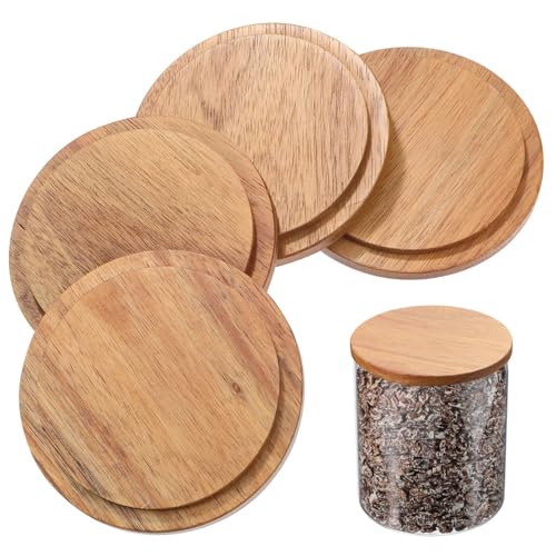 VILLCASE 4 Stück Bambus-Holzdeckel 9 Cm Runde Aufbewahrungsdeckel Wiederverwendbarer Holzverschlussdeckel Kleiner Becherdeckel Ersatzbecherdeckel Für Glasbecher Bambus-Deckel von VILLCASE