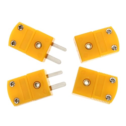 VILLCASE 4 Stück K-Typ Thermoelement Stecker Adapter, Kunststoff und Metall, Gelb, für Präzise Temperaturmessung und Einfache Installation von VILLCASE