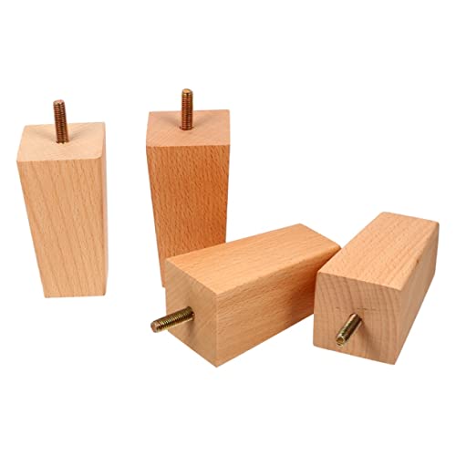VILLCASE 4 Stück Tischfüße aus Holz Steigleitung Beine Essen Stuhl Bordbodenschützer quadratischer Couchtisch kaffeetisch Stuhlfüße Schrankbein Möbelstützen Füße Teetischbein hölzern Beige von VILLCASE