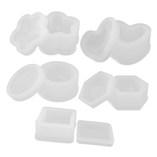VILLCASE 5 Stück Teiliges Silikon Schmuckbox-formenset mit Herz Sechseck Rechteck für DIY Harz-boxen Inklusive Deckel Vielseitig für Epoxidharz Kerzen Seifen Aufbewahrung Weiß von VILLCASE