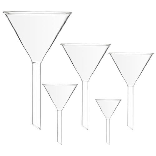 VILLCASE 5 Stück Labor Trichter, Glastrichter, Transparent Borosilikat Glas Mini Trichter, 30mm, 40mm, 50mm, 60mm, 75mm Durchmesser, Ideal für Chemie Experimente und Flüssigkeiten von VILLCASE