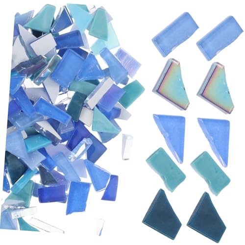 VILLCASE Bunte Glas Mosaiksteine DIY Mosaikstücke für Handwerk Heimdekoration Vase Bilderrahmen Kreative Unregelmäßige Fliesenstücke in Blau für Bastelprojekte von VILLCASE