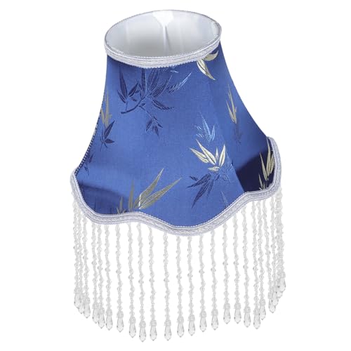 VILLCASE Europäischer Lampenschirm aus Stoff und Metall Beaded Fransen Glockenform Dekorativer Ersatzschirm für Tischlampen Leicht zu Montieren Elegantes Design mit Blauen Kristallakzenten von VILLCASE