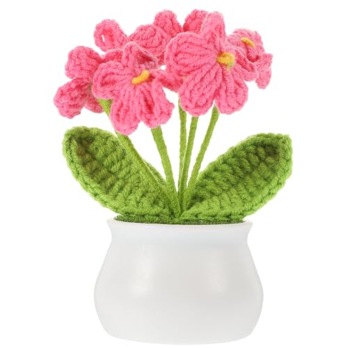 VILLCASE Gestrickte Topfpflanzen Maiglöckchen Gehäkelte Blumen Mini Süße Blumen Geflochtene Topfpflanzen Orchidee Der Glockenblumen Blätterteigblume Für Gefälschte Topfpflanze Rose Büro von VILLCASE