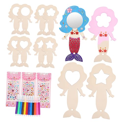 VILLCASE Mermaid Spiegel Bastelset Teile mit Spiegelformen Farben Stifte Glitzersteine DIY Handspiegel für Kindergeburtstagsfeiern Kreative Bastelaktivitäten Meerjungfrau Thema von VILLCASE