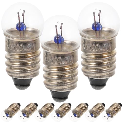 VILLCASE Mini-Glühbirne E10, 10 Stück, 2,5 V, 0,3 A, Schraube, kleine Glühbirne, Taschenlampe, Lampe für Physikschule, Studenten, elektrische Experimente von VILLCASE