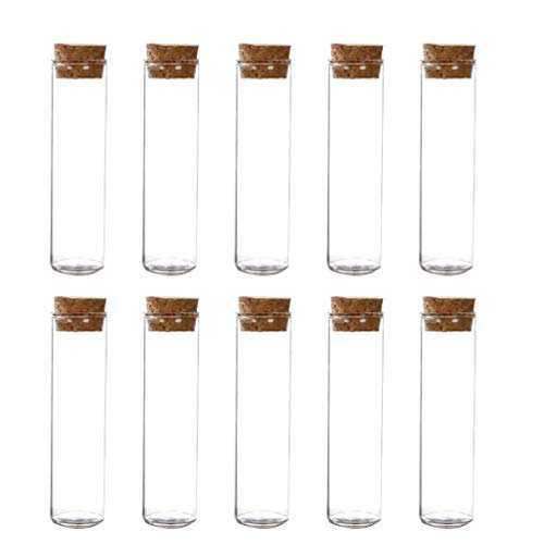 VILLCASE Reagenzgläser aus Glas mit Holzstopfen, Mini-Aufbewahrungsflaschen, Glasröhrchen für Safran, Sand, Flüssigkeiten, Lebensmittel, Kaffee, Bohnen, Tee, Größe M, 10 Stück von VILLCASE