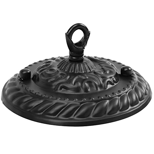 VILLCASE Deckenbaldachin Schwarz, Durchmesser 130mm Vintage Pendelleuchte Disc Base mit Haken, Metall Deckenrosette Haken für Leuchte Zubehör von VILLCASE