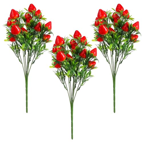 VILLCASE Künstliche Erdbeerzweige Realistische Fake Pflanzen für Dekoration Hochzeit Fotografie und Wohnraumgestaltung Lebensechte Simulation von Gefriergetrockneten Erdbeeren von VILLCASE