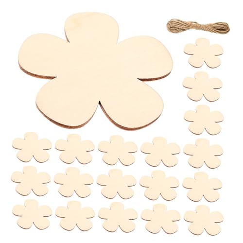 VILLCASE Unvollendete Holzblüten Bastelset mit Schnur Natürliche Holzscheiben Blumenform DIY Holzverzierungen für Kunstprojekte und Heimdeko Bemalbare Stabile Holzplättchen von VILLCASE