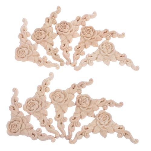 VILLFUL 10 Stück Teiliges Unbemalte Geschnitzte Eckapplikationen aus Massivem Holz mit Europäischen Rosenmotiven Möbel Wohnraumdekoration für Schränke Türen Spiegel Holzverzierung DIY von VILLFUL