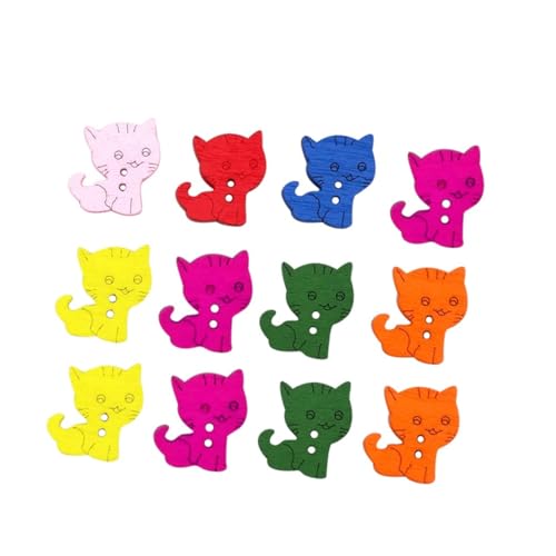 VILLFUL 100 Stück Bunte Holzknöpfe mit Katzenmotiv Handbemalt Umweltfreundlich für DIY Nähen Scrapbooking Strickjacke Babykleidung Verzierung von VILLFUL