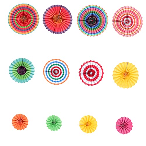 VILLFUL 12 Stück Teiliges Set Papierfächer Blumen Hängedekoration für Sommerpartys Bunte Partydeko und Foto Requisiten für Hochzeiten und Feste von VILLFUL