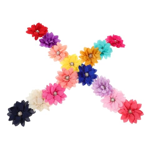 VILLFUL 15 Stück Teiliges Haustier Halsband Blumen Zubehör mit Chiffonblüten Strass und Perlen Kleine Hundehalsband Verzierungen für Welpen und Festliche Blumige Dekoration für Hochzeiten von VILLFUL