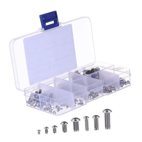 VILLFUL 160-Tlg Flachschaft-Satz Stiftsortiment Kopf Stahlniet Kugelschraubenlänge Rundmutter Muttern Edelstahlmuttern Einsätze Mit Nieten Sortiment Halbrunder Aufbewahrungseinsatz Mit von VILLFUL