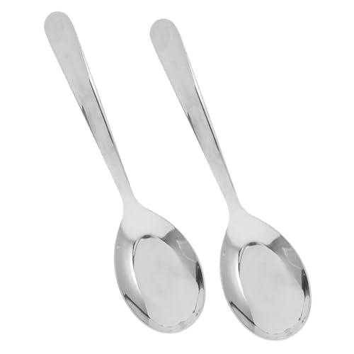 VILLFUL 2 Stück Edelstahl kinderlöffel Langem Griff Flachbodenfreundlich Lebensmittelecht Sicher Vielseitig zum Servieren von Reis und Obst für Alltag von VILLFUL