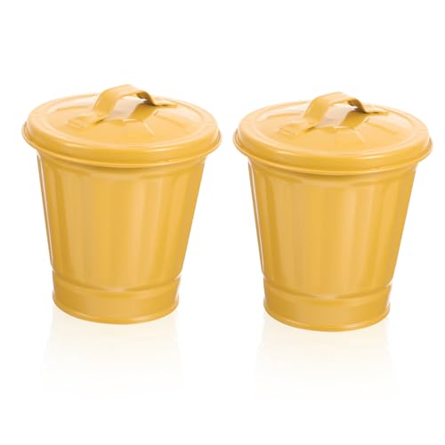 VILLFUL 2 Stück Galvanisierter Mini Desktop Mülltonne mit Deckel Tragbarer Verzinkter Abfalleimer für Schreibtisch Kompakter Aufbewahrungsbehälter Sicher und Platzsparend für Büro und von VILLFUL