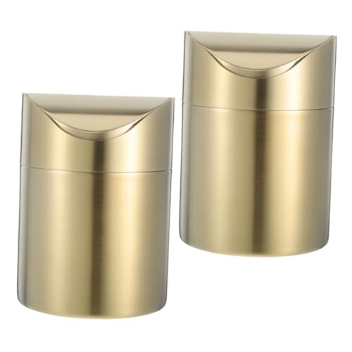 VILLFUL 2 Stück Mini Desktop Mülleimer mit Deckel Kompakter Edelstahl Tischabfallbehälter für Büro Auto Küche Bad und Schlafzimmer Geruchsdichtes Design für Platzsparende Müllentsorgung von VILLFUL
