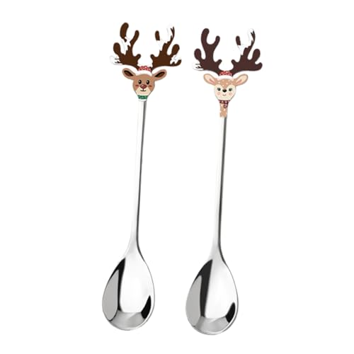 VILLFUL 2 Stück Teiliges Dessertlöffel mit Weihnachtsrentier Kleine Kaffeelöffel und Gewürzlöffel Polierte Oberfläche Leicht zu Reinigen für Kaffee Eiscreme und Tee von VILLFUL