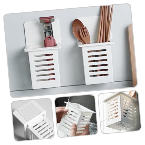 VILLFUL 2 Stück Teiliges Wandmontage Essstäbchenhalter mit Ablauflöchern Selbstklebend Praktischer Küchenutensilien Organizer für Essstäbchen Besteck und Kochlöffel Silberfarben von VILLFUL