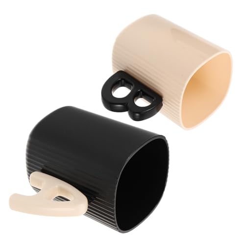 VILLFUL 2 Stück Zahnputzbecher für Minimalistisches Design Tragbar und Wiederverwendbar Leichtes Kunststoff-mundspülbecher-Set in Schwarz und Beige für Zuhause Reisen und von VILLFUL