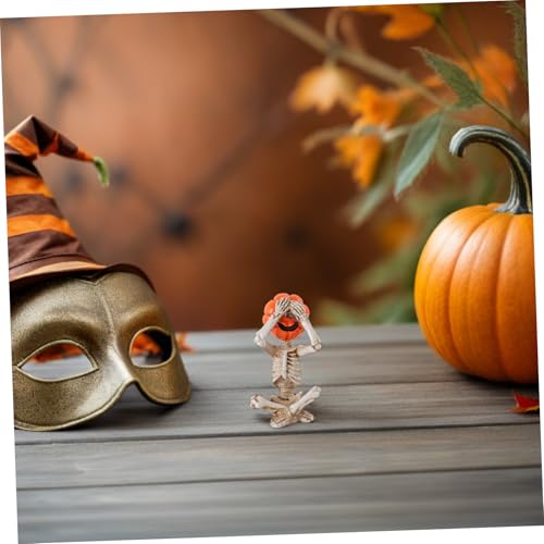 VILLFUL 3 Stück Teiliges Halloween Deko Set mit Mini Kürbis Skelett Figuren Langlebige Kompakte Meditations Skull Dekoration Platzsparend für Tisch und Party für Gruselige Herbst von VILLFUL