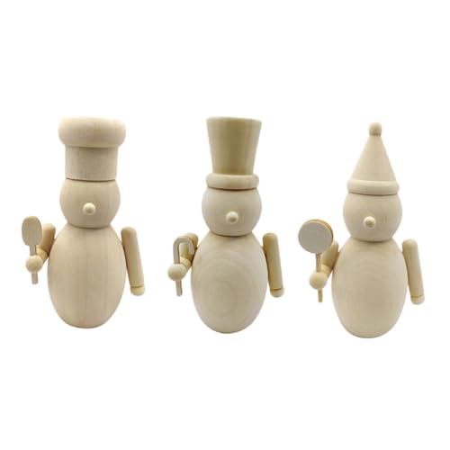 VILLFUL 3 Stück Teiliges Holz Unbemalt Natürliche Holzwaren für Diy-weihnachtsdekoration Glatte Oberfläche Leicht zu Bemalen Handliche Holzfiguren für Bastelprojekte und Geschenkideen von VILLFUL
