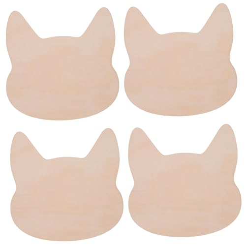 VILLFUL 4 Stück Holzscheiben Katzenkopf Unbehandelt Diy Basteln Holzschnittchen für Kreative Wanddekoration und Sicher und Zuverlässig für Feiertage und Besondere Anlässe von VILLFUL