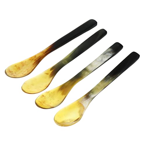 VILLFUL 4 Stück Horn Löffel Trinklöffel Löffel Aus Büffelhorn Ei Servierlöffel Besteck Cocktailrührer Für Getränke Reislöffel Kleine Teelöffel Vorspeisengabeln Eistee-löffel Trinken Hörner von VILLFUL