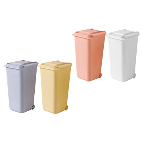 VILLFUL 4 Stück Mini Mülleimer mit Deckel Kreative Desktop Abfalleimer Vielseitig für Büro Schreibtisch und Zuhause Kompakt Weiß Gelb Rosa Blau von VILLFUL