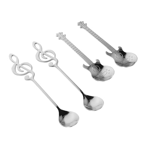 VILLFUL 4 Stück Musik Aus Rostfreiem Stahl Musiknote Rührender Löffel Rührlöffel Beachten Kaffeelöffel Für Gitarren Teelöffel Mischen Musikalischer Mischlöffel Edelstahl 304 Silber von VILLFUL