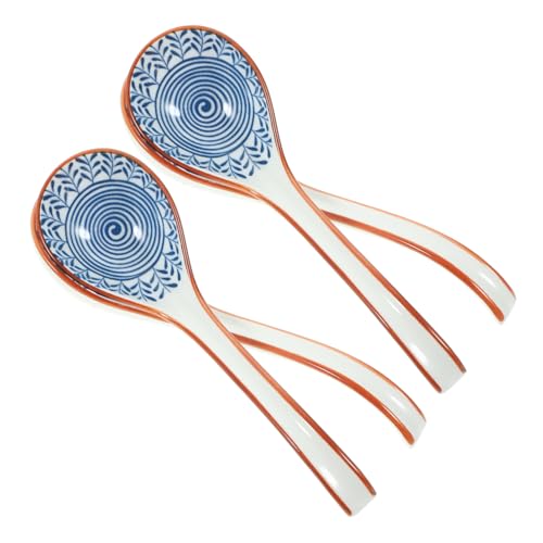 VILLFUL 4 Stück Teiliges Keramik Japanischer Stil Kurzer Griff Hitzebeständig Leichter Esslöffel für Suppe Ramen Tägliche Mahlzeiten Elegantes Design für Haushalt und Restaurant von VILLFUL