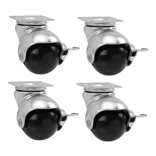 VILLFUL 4 Stück Teiliges Kugel lenkrollen mit Bremse aus Verzinktem Eisen und PP Geräuscharm Verschleißfest Drehbar für Möbel Schrank Sofa Langlebig und Stabil von VILLFUL
