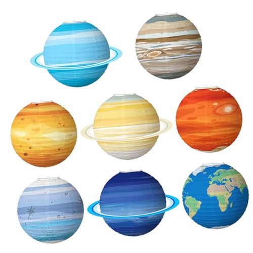 VILLFUL 8 Stück Teiliges Weltraum Papierlaternen Planeten Dekorationen für Kindergeburtstag und Party Bunte Solar System Lanterns Hängende Chinesische Laternen für Außen und Innen von VILLFUL