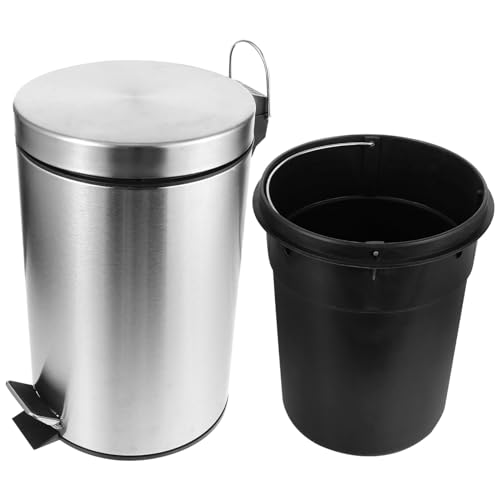 VILLFUL Edelstahl Treteimer mit Deckel Lidded Dust Bin Robuster Abfalleimer für Wohn und Arbeitszimmer Waschbarer Langlebiger Mülleimer Platzsparender Metallbehälter für Büro Bad und von VILLFUL