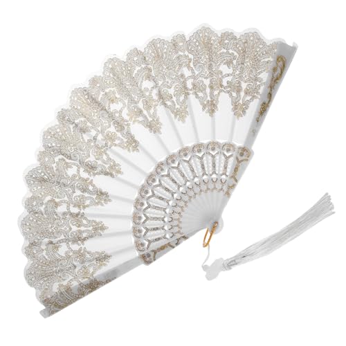 VILLFUL Eleganter Faltbarer Handfächer mit Goldener Prägung und Quaste Leichter Chinesischer Fächer für Hochzeit Tanz Fotografie und Sommerevents Tragbarer Fächer als Dekoration und von VILLFUL