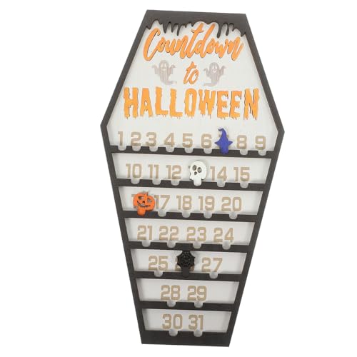 VILLFUL Halloween Adventskalender Sargform Holz Countdown Kalender Halloween Deko für Tisch und Schreibtisch mit Verstellbarem Datum Festliche Handwerksornamente für Countdown Feier von VILLFUL