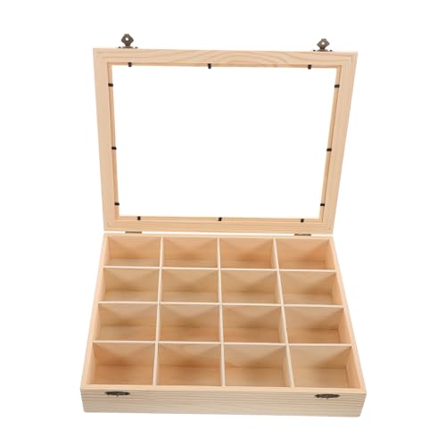 VILLFUL Holz aufbewahrungsbox mit Fächern Transparenter Deckel Stabiler Organizer zur Präsentation und Aufbewahrung von Mineralien und Gesteinssammlungen Elegantes Holzdisplay für Sammler von VILLFUL