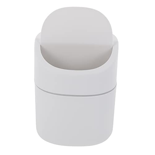 VILLFUL Mini Desktop Mülleimer mit Klappdeckel Kompakter Kunststoff Abfallbehälter für Schreibtisch und Büro Multifunktionaler Papierkorb mit Praktischem Müllbeutelhalter Weiß für Zuhause von VILLFUL