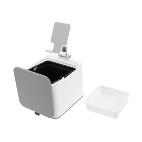 VILLFUL Multifunktionaler Mini mülleimer mit Verstellbarem Handy Tablet ständer Kompakter Abfalleimer mit Snackablage Platzsparend für Büro Zuhause Reise und Auto von VILLFUL