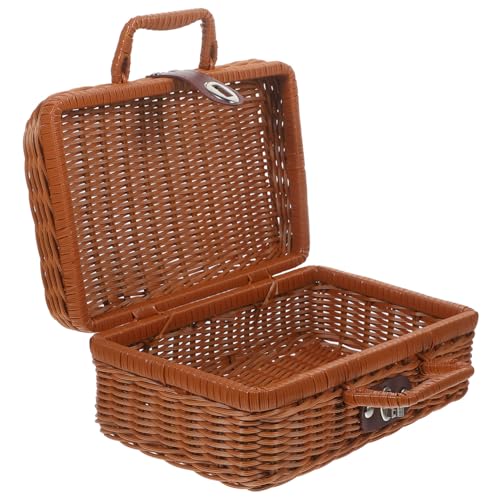 VILLFUL Geflochtener Rattan-Koffer Aufbewahrungsbox Aus Gewebtem Rattan-imitat Praktischer Picknickkorb Mit Deckel von VILLFUL