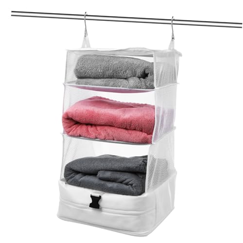 VILLFUL Tragbarer Dreistöckiger Kleiderschrank Organizer aus Robustem Oxford Stoff mit Haken und Schnallen Platzsparend für Reisen und Tägliche Aufbewahrung Vielseitiger Hänge Organizer von VILLFUL