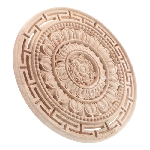 VILLFUL Unlackierte Runde Holzapplikation Mandala Blume Holzschnitzerei Möbeldekor Wiederverwendbar für Schrank Kommode Bett Wand Europäischer Stil von VILLFUL